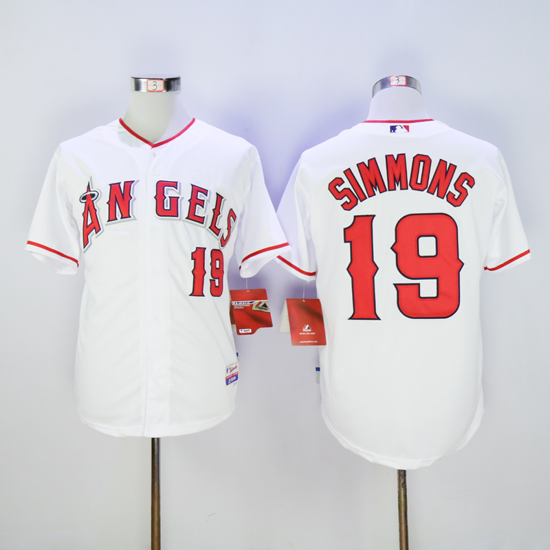 Men Los Angeles Angels 19 Simmons White MLB Jerseys